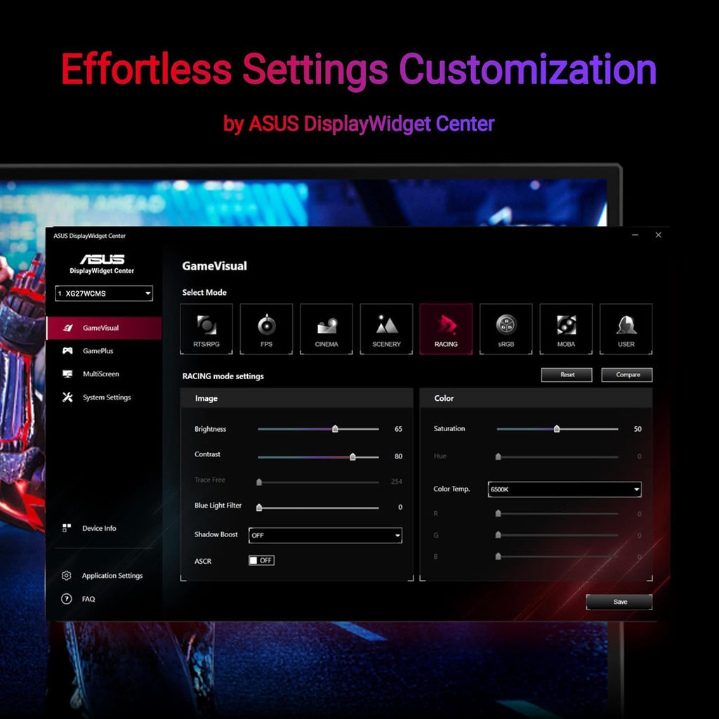 ASUS ROG Strix 27' Curved 280Hz 1ms USB-C Gaming Monitor | 2560x1440 QHD Fast VA Panel, FreeSync Premium, AI Gaming, Tripod Socket, HDR 400, ELMB Sync, DisplayWidget Center