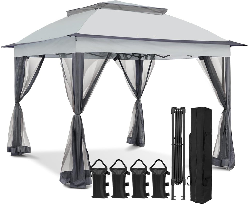 EAGLE PEAK 11x11 Pop Up Gazebo with Mesh Netting, Easy Up Screened Canopy for Patio and Backyard, Easy Set up Outdoor Gazebo (Gray)