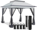EAGLE PEAK 11x11 Pop Up Gazebo with Mesh Netting, Easy Up Screened Canopy for Patio and Backyard, Easy Set up Outdoor Gazebo (Gray)
