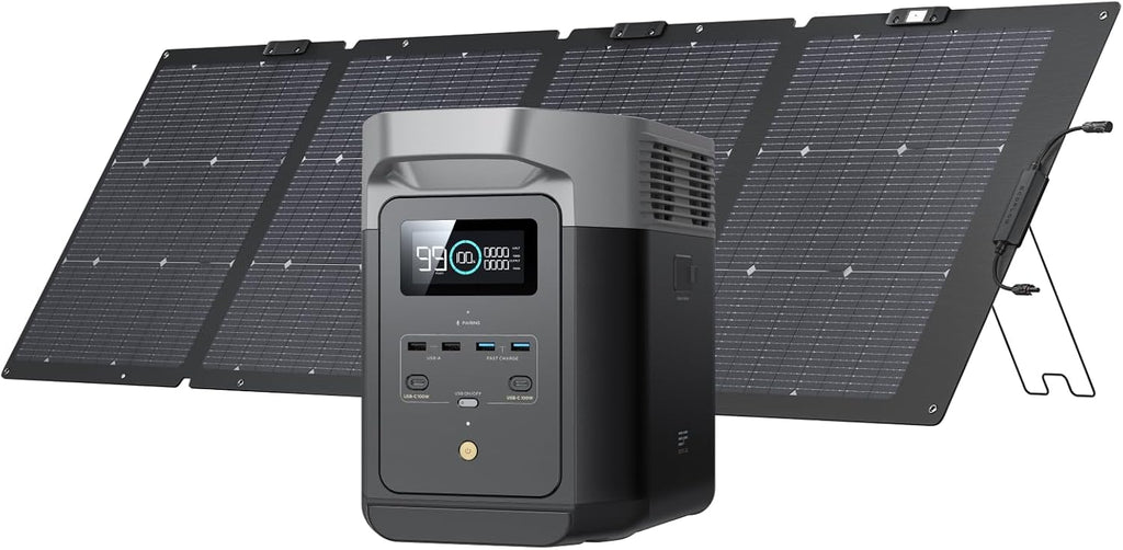 EF ECOFLOW Solar Generator Delta 2 with 220W Solar Panel, 1024Wh LFP(LiFePO4) Battery, 1800W AC/100W USB-C Output, Fast Charging Portable Power Station for Home Backup Power, Camping & RVs