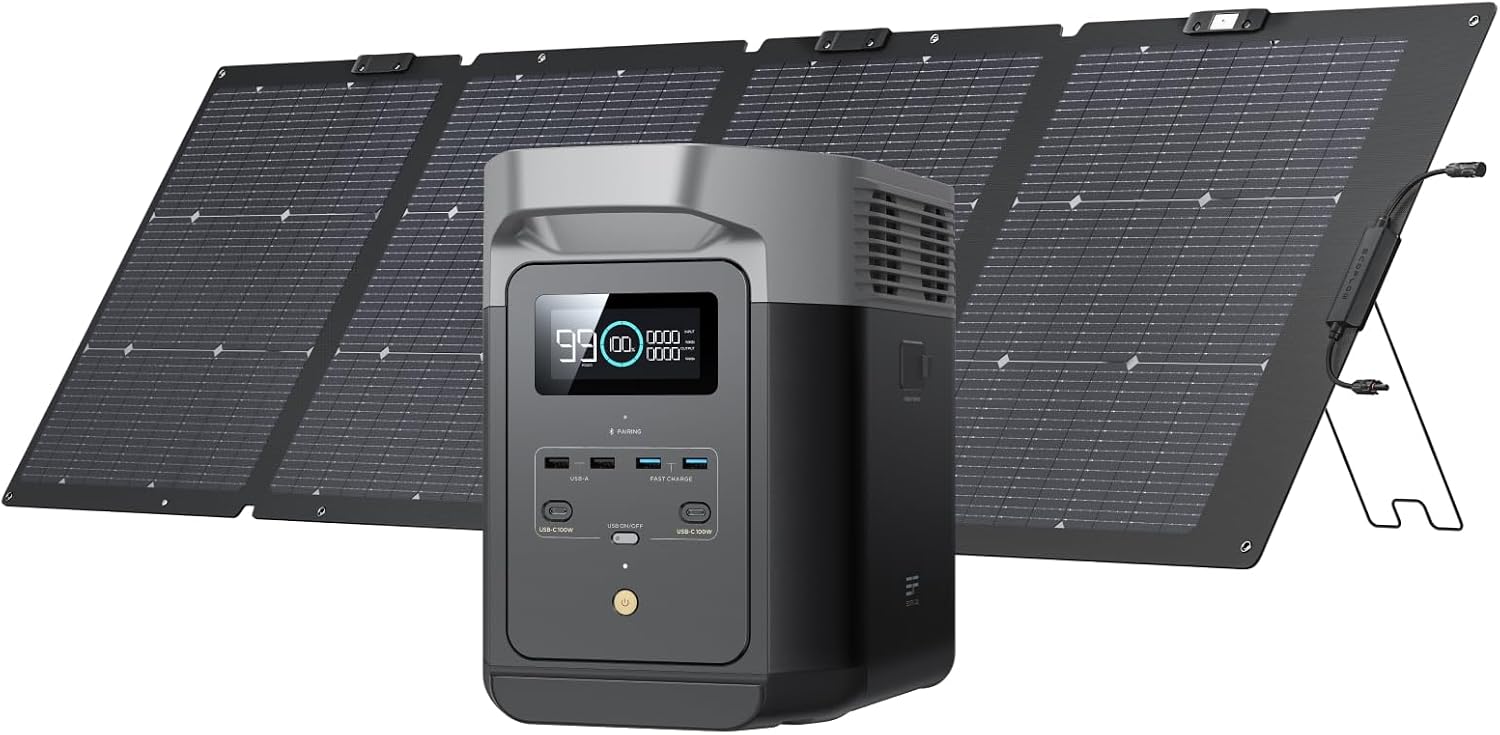 EF ECOFLOW Solar Generator Delta 2 with 220W Solar Panel, 1024Wh LFP(LiFePO4) Battery, 1800W AC/100W USB-C Output, Fast Charging Portable Power Station for Home Backup Power, Camping & RVs
