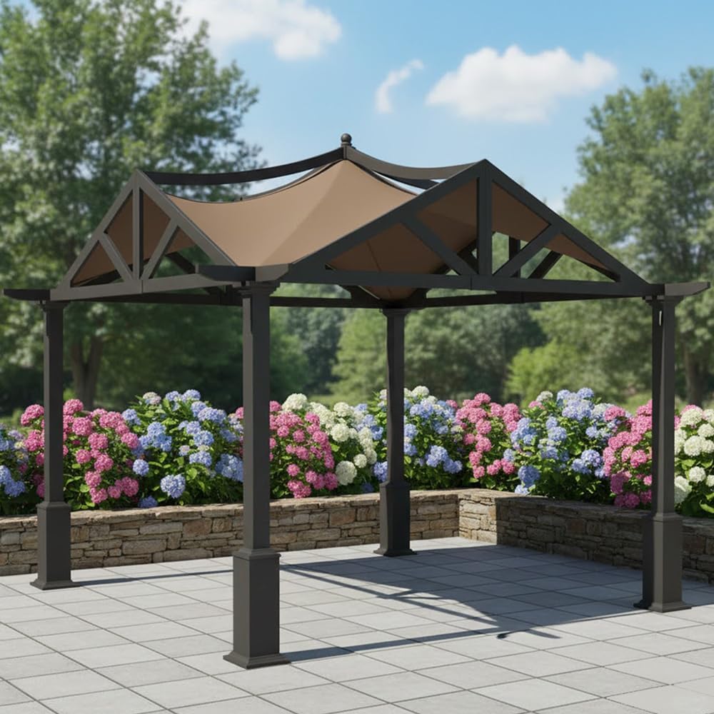 Garden Winds Reinforced RipLock 350 Replacement Canopy Top Cover Compatible with Garden Treasures 10' x 10' Pergola Models GF-9A037X, GF-12S039B - Nutmeg