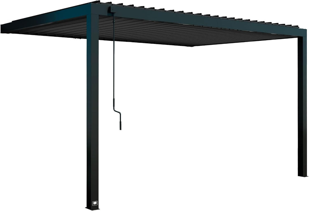 Backyard Discovery Evanston 14'x10' Galvanized Steel Wall-Mounted Louvered Pergola Kit with Adjustable Roof, Shade, Rain Protection, High-Wind Rating, PowerPort, Gutter System for Outdoor Patio, Deck