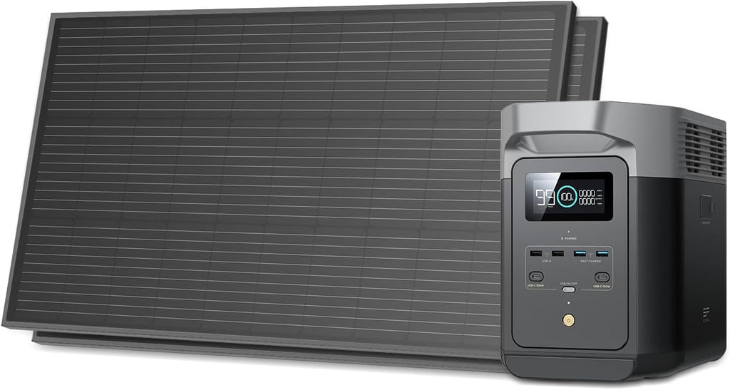 EF ECOFLOW Solar Generators, DELTA 2 Portable Power Station with 2PCS 100W 12V Solar Panels, 1024Wh LFP Battery, Fast Charging, Power Station for Home Backup, Camping&RVs