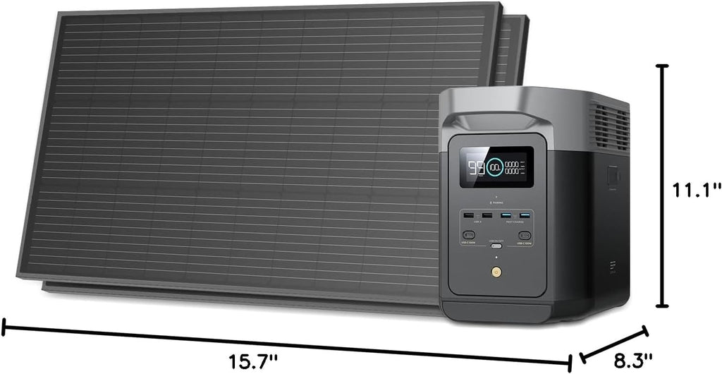 EF ECOFLOW Solar Generators, DELTA 2 Portable Power Station with 2PCS 100W 12V Solar Panels, 1024Wh LFP Battery, Fast Charging, Power Station for Home Backup, Camping&RVs