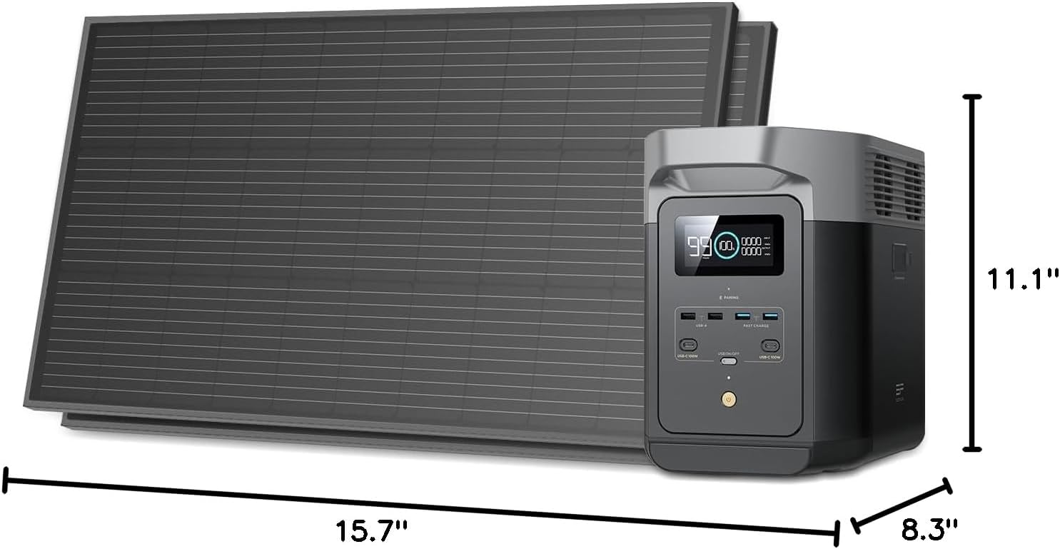 EF ECOFLOW Solar Generators, DELTA 2 Portable Power Station with 2PCS 100W 12V Solar Panels, 1024Wh LFP Battery, Fast Charging, Power Station for Home Backup, Camping&RVs
