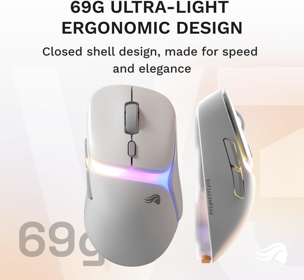 GLORIOUS Gaming Model D3 Wireless Gaming Mouse - InfinitePlay Swappable Battery, 130H Battery Life, 8k Polling, 130M Optical Switches, Ultralight 69g, 30K DPI Optical Sensor, RGB - White