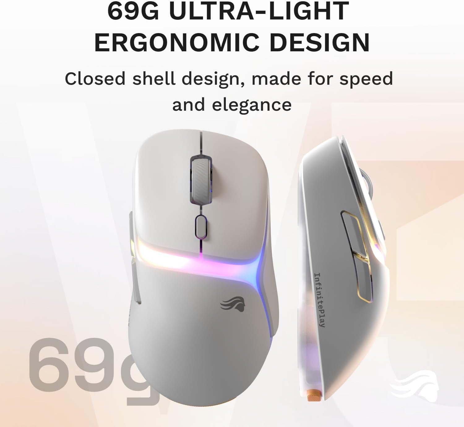 GLORIOUS Gaming Model D3 Wireless Gaming Mouse - InfinitePlay Swappable Battery, 130H Battery Life, 8k Polling, 130M Optical Switches, Ultralight 69g, 30K DPI Optical Sensor, RGB - White