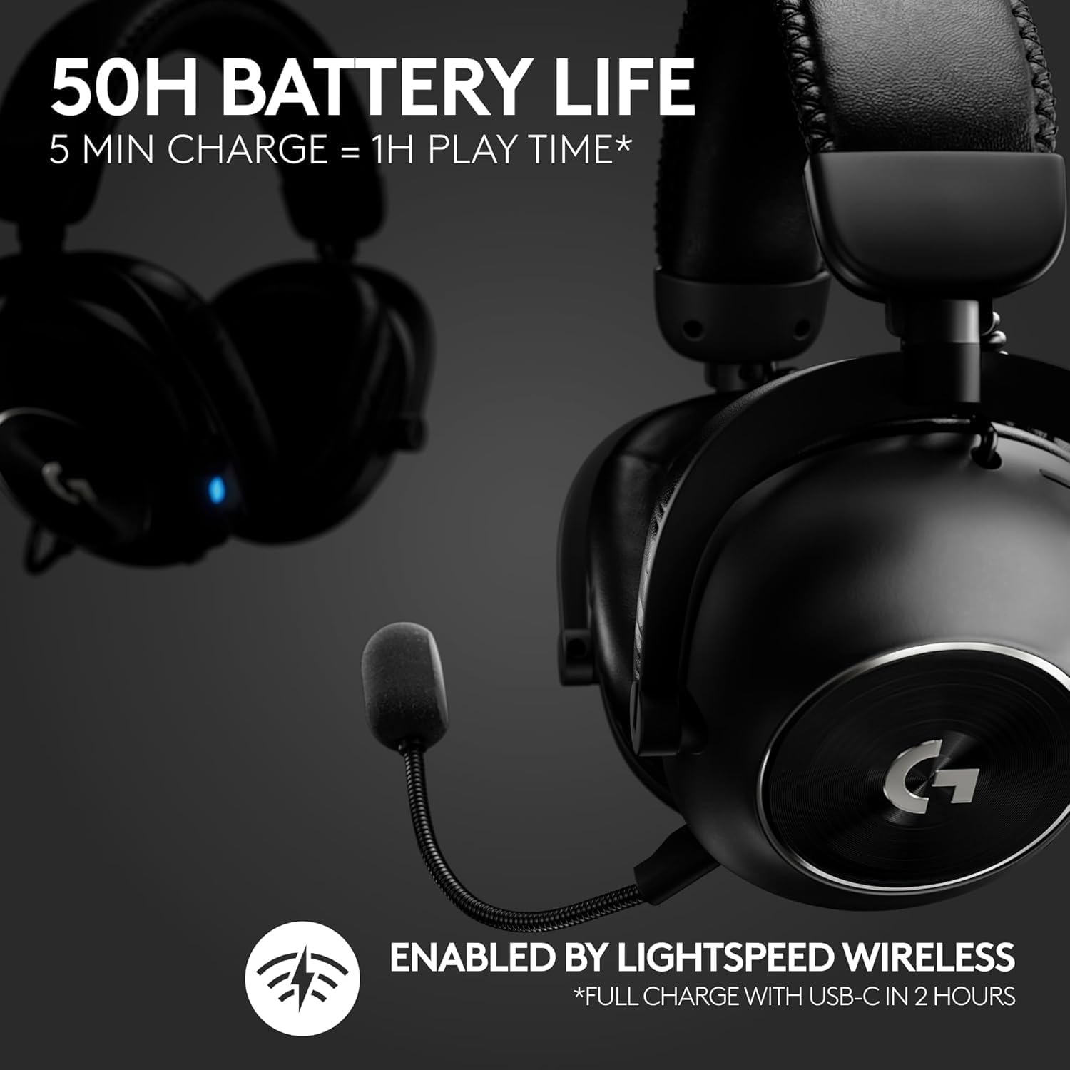 Logitech G PRO X 2 Lightspeed Gaming Headset - Wireless/BT/USB/3.5mm, 50mm Drivers, DTS:X 7.1, Detachable Mic - PC/PS5/PS4/Switch (Renewed)