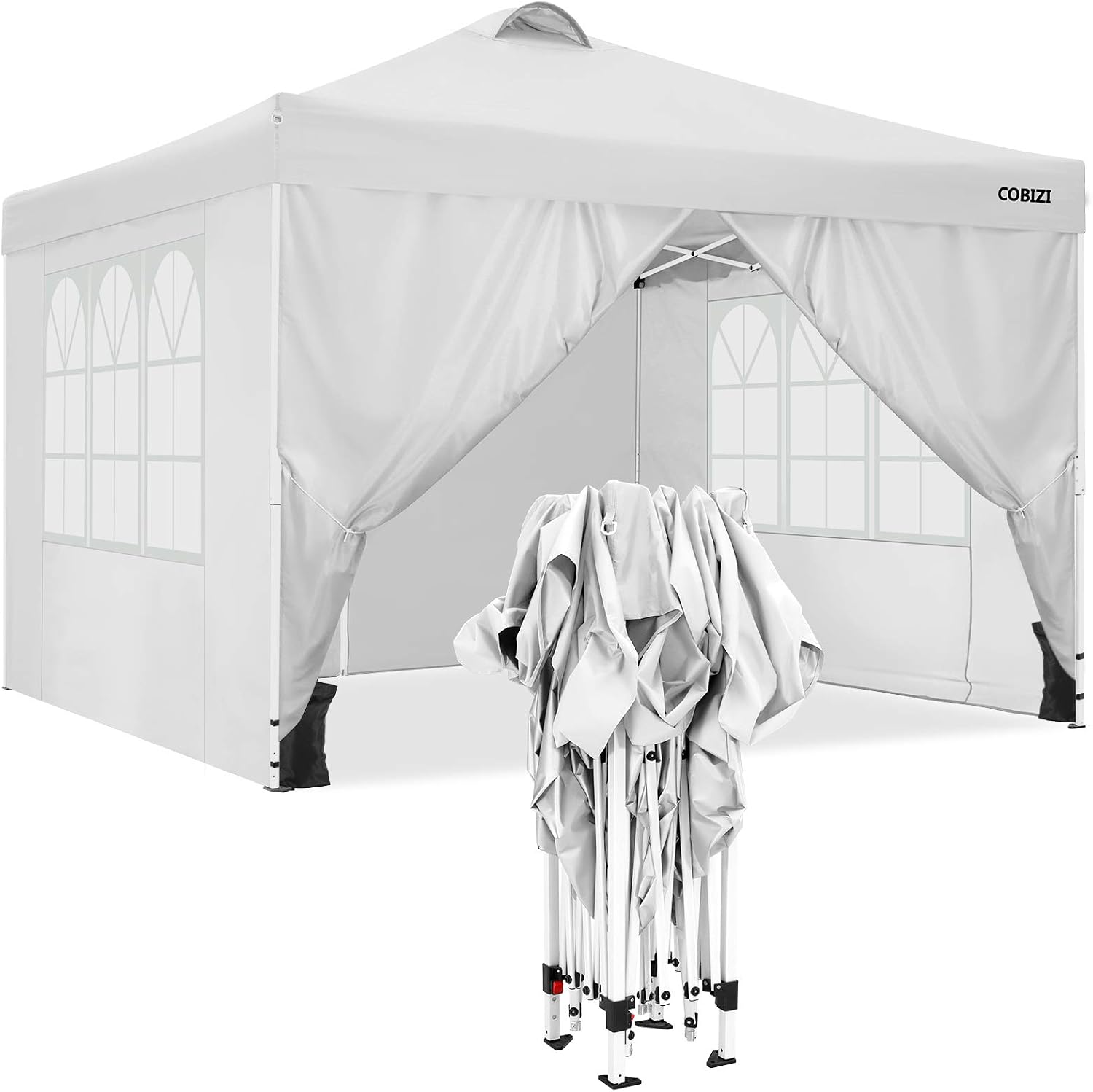 COBIZI Canopy 10'x10' Ez Up Canopy Waterproof Pop up Tent with 4 Removable Sidewalls, Commercial Instant Canopy with Air Vent, 4 Weight Bags, Carry Bag(10x10ft with 4 Sides & 4 Sandbags, Claret)