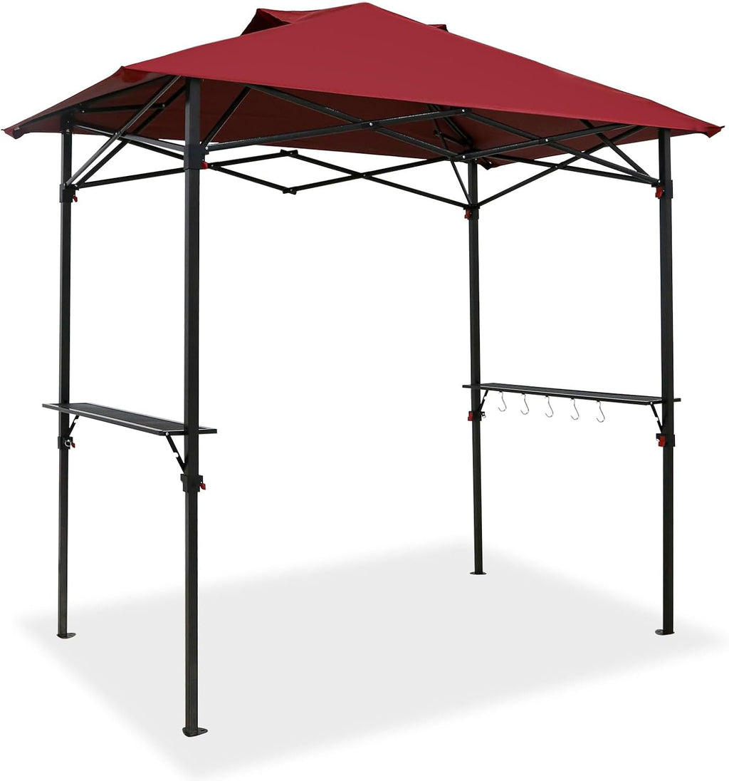COOS BAY 8x5 Pop Up Outdoor Grill Gazebo, Portable BBQ Grill with Carry Bag, Outdoor Barbecue Shelter with Side Shelves, Red