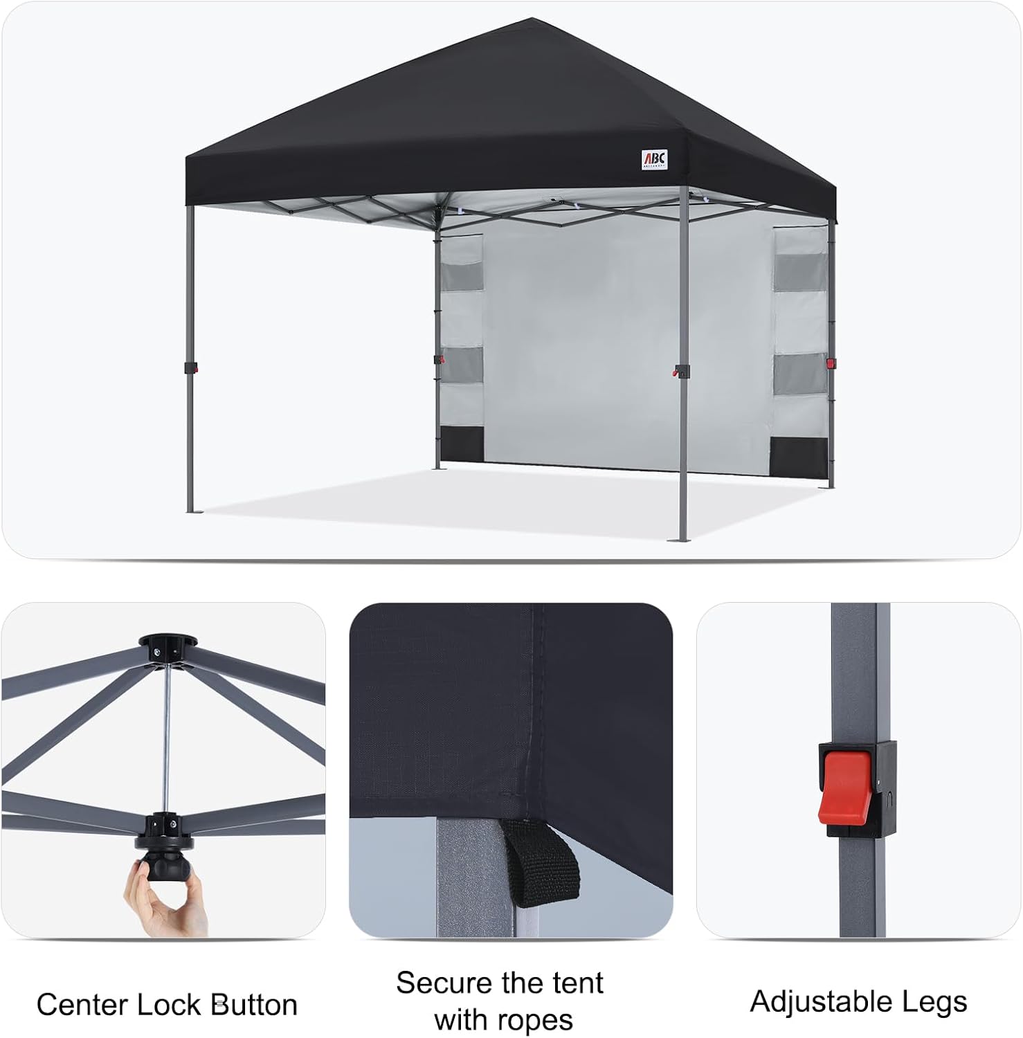 ABCCANOPY Pop Up Canopy with Sidewall,10x10 Outdoor Canopy Tent with Storage Sidewall for Commercial Events with 4 Weights (Black)
