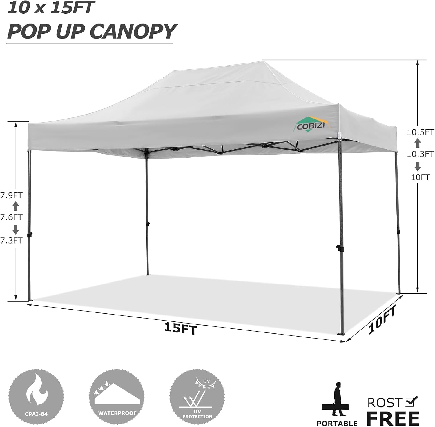 COBIZI 10x15 Pop up Canopy Tent 10x15 Canopy with 4 Sidewalls Waterproof Heavy Duty Commercial for Parties Outdoor Garden Gazebo Tent, Carry Bag(10x15ft, White)