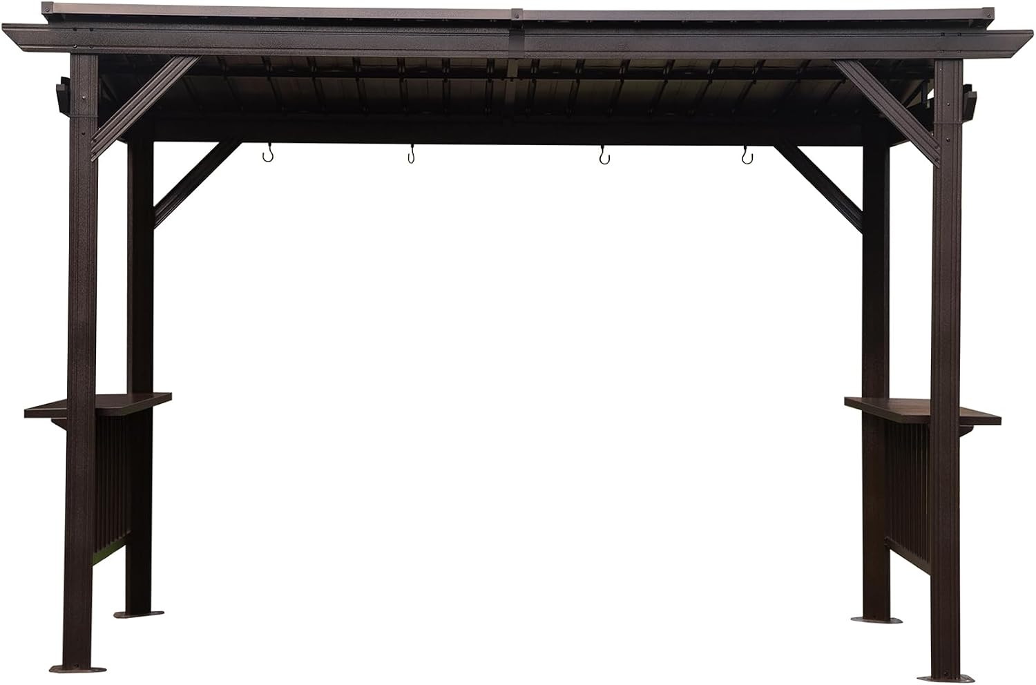 【LuckyNote】 6.5x12FT Hardtop Grill Gazebo, Outdoor BBQ Gazebo with 2 Side Shelves and Sloping Galvanized Steel Roof, Metal Permanent Grill Canopy with Ceiling Hooks for Patio, Lawn, 3 parcels (Brown)