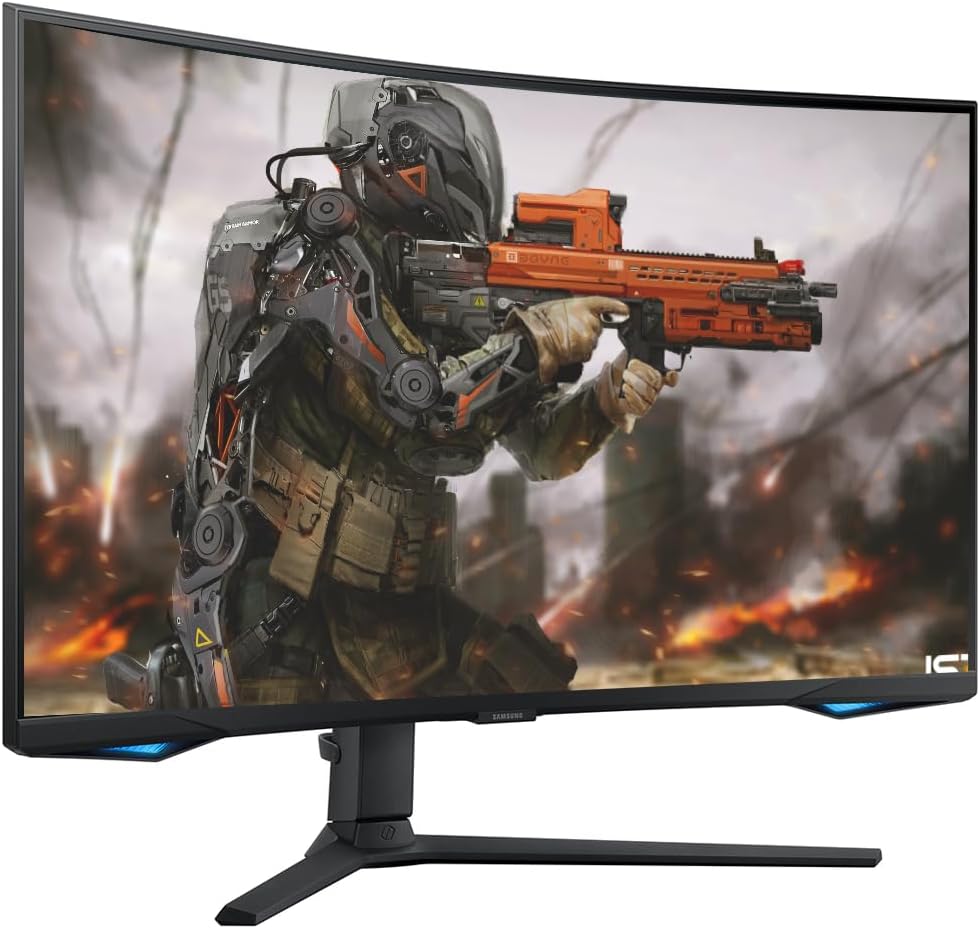Samsung 32' Odyssey G65B Series Curved Gaming Monitor, 240Hz, 1ms, QHD 2560 x 1440, Swivel & Tilt Adjustable Stand, Smart TV Apps, Gaming Hub, Black, with HDMI Cable