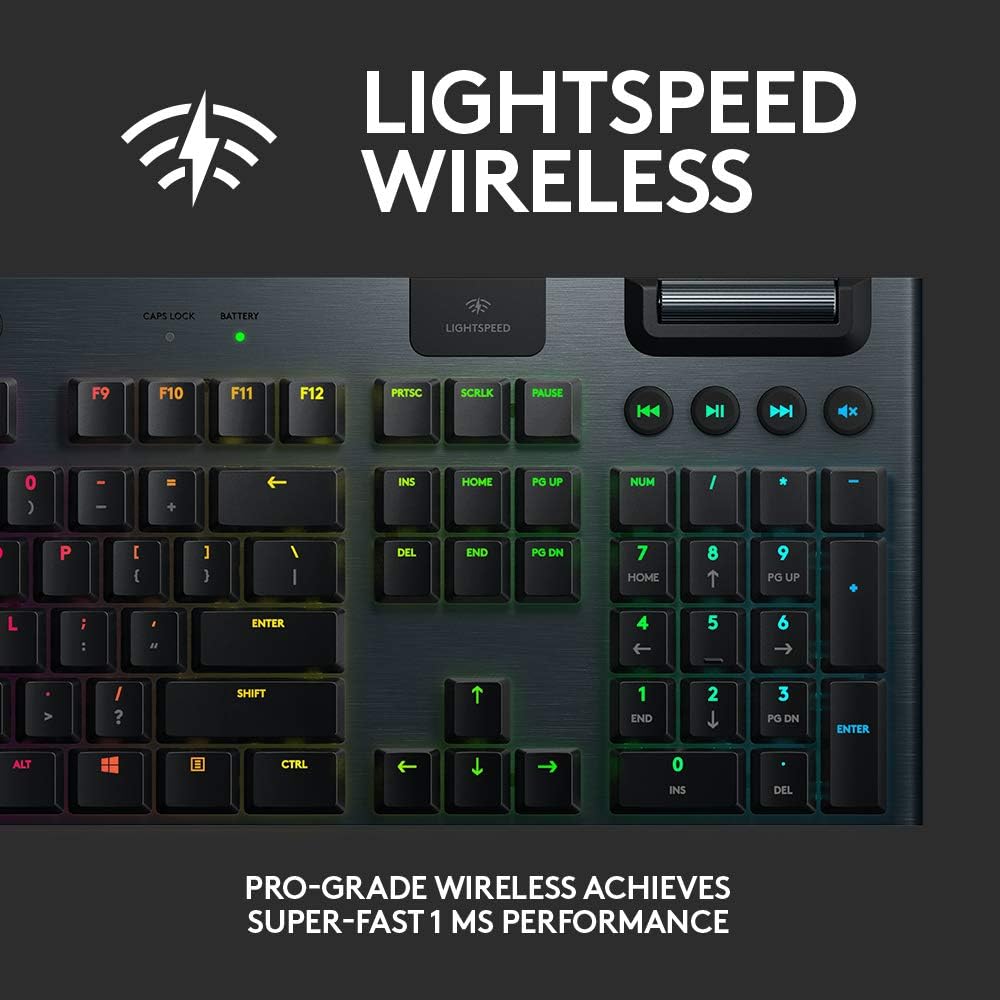 Logitech G915 Lightspeed RGB Mechanical Gaming Keyboard, Low Profile GL Clicky Key Switch, LIGHTSYNC RGB, Advanced Lightspeed Wireless and Bluetooth Support - Clicky,Black