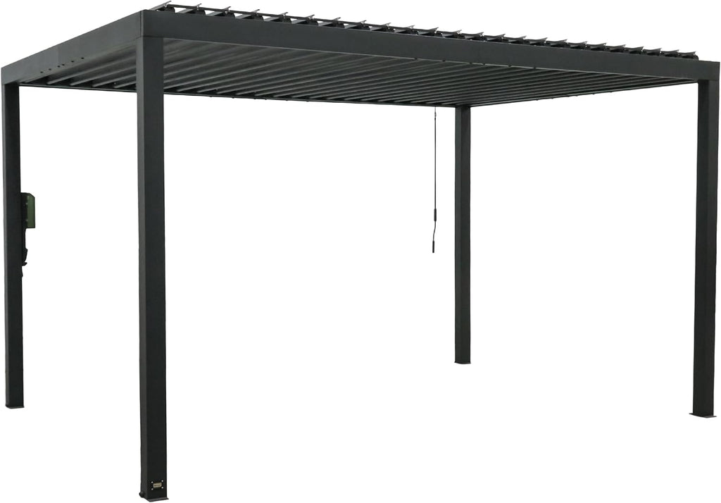Backyard Discovery Sarasota 14' x 10' Galvanized Steel Louvered Pergola Kit with Adjustable Roof, Shade, Rain Protection, High-Wind Rating, Gutter System for Outdoor Patio, Garden, Deck, Entertaining