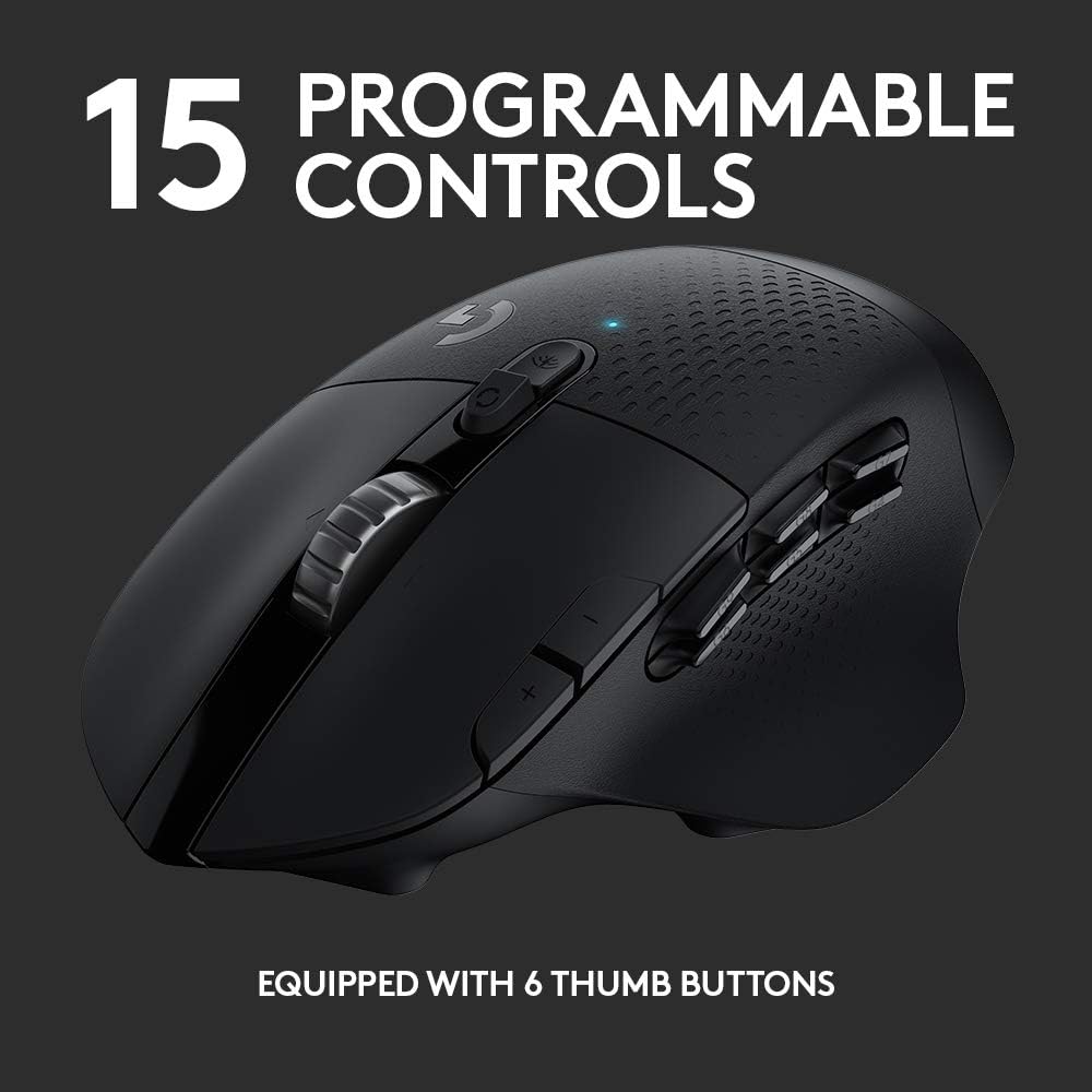 Logitech G604 Lightspeed Wireless Gaming Mouse with 15 programmable Controls, up to 240 Hour Battery Life, Dual Wireless connectivity Modes, Hyper-Fast Scroll Wheel - Black