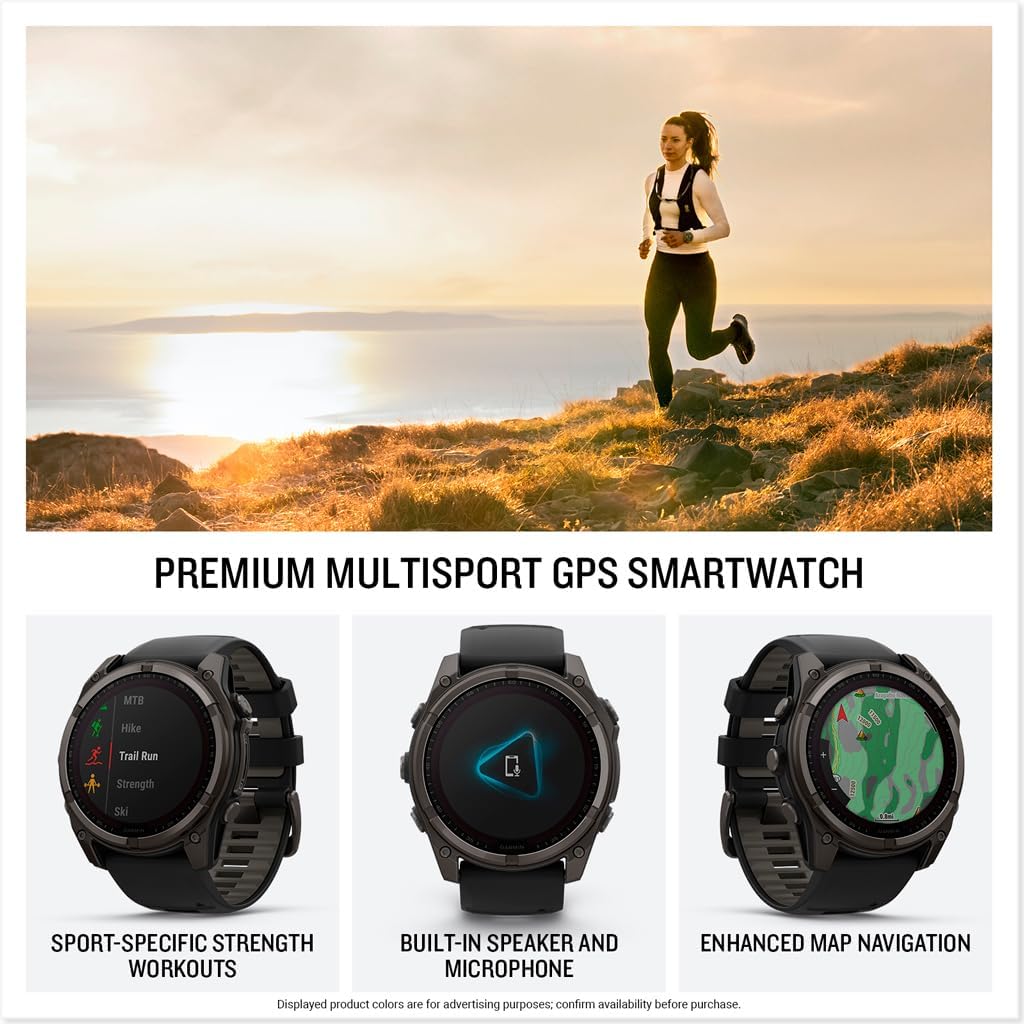 Garmin fēnix® 8 – 51 mm, Solar,Sapphire, Premium Multisport GPS Smartwatch, Connect,Long-Lasting Battery Life, Dive-Rated,Built-in LED Flashlight,Carbon Gray DLC Titanium with Pebble Gray Band