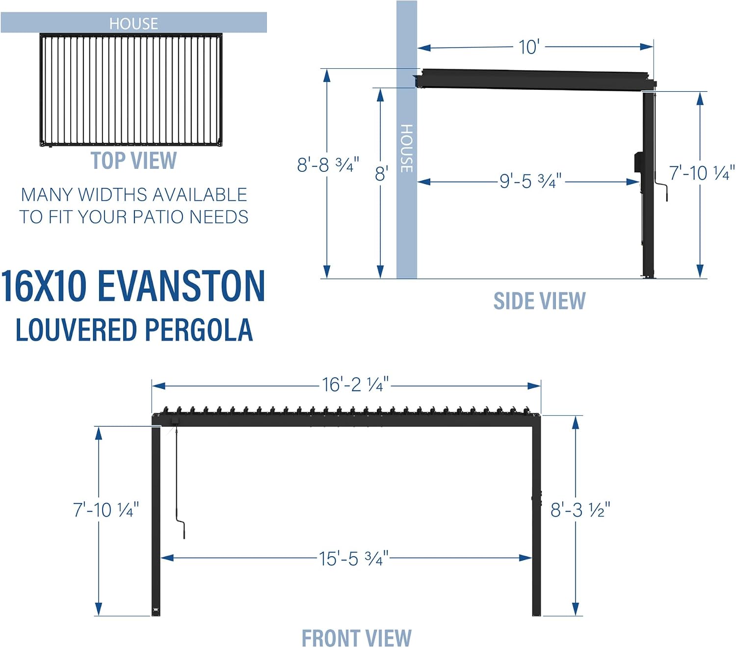 Backyard Discovery Evanston 16'x10' Galvanized Steel Wall-Mounted Louvered Pergola Kit with Adjustable Roof, Shade, Rain Protection, High-Wind Rating, PowerPort, Gutter System for Outdoor Patio, Deck