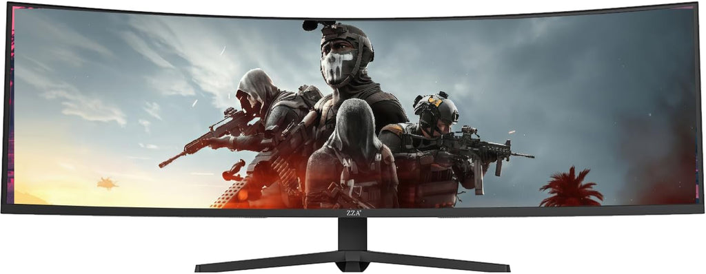 ZZA 49-Inch Ultra-Wide DQHD Curved Gaming Monitor | 5120x1440, 1500R, 165Hz, AMD FreeSync, 120% sRGB, Height Adjustable, HDMI 2.1/DP 1.4 Wall Mountable- Black