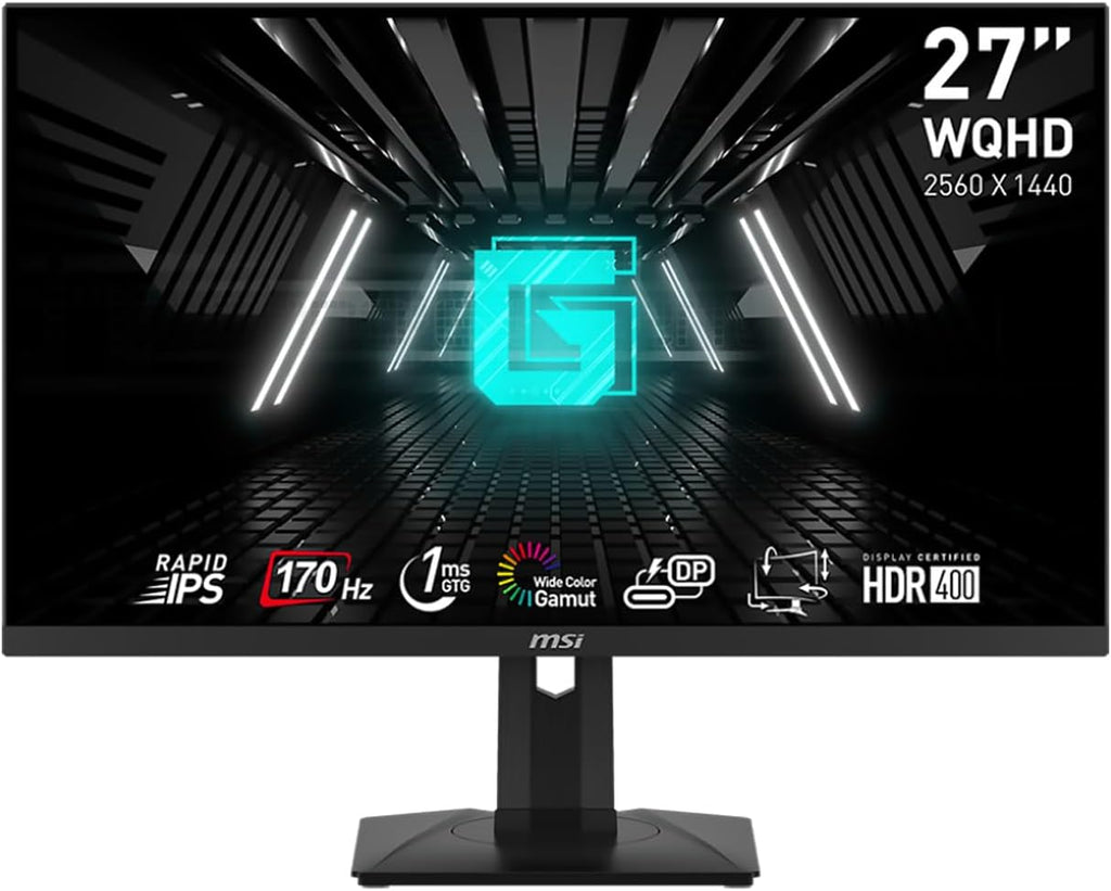 MSI G274QPF, 27' Gaming Monitor • 2560 x 1440 (2K WQHD) • Rapid IPS • 1ms • 170Hz • G-Sync Compatible • HDR 400 • USB-C • HDMI • Displayport • Tilt • Swivel • Height Adjustable • Pivot (Renewed)