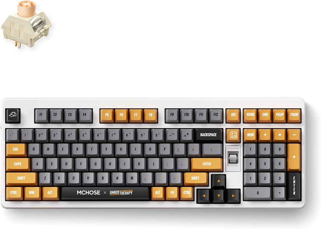 MCHOSE UT98 Wireless Mechanical Keyboard Compact Gaming Keyboard with Knob Tri-Mode Connection Hot Swappable Custom Creamy Keyboard Gasket Structure Pre-lubed Linear Switches RGB Retro ICY