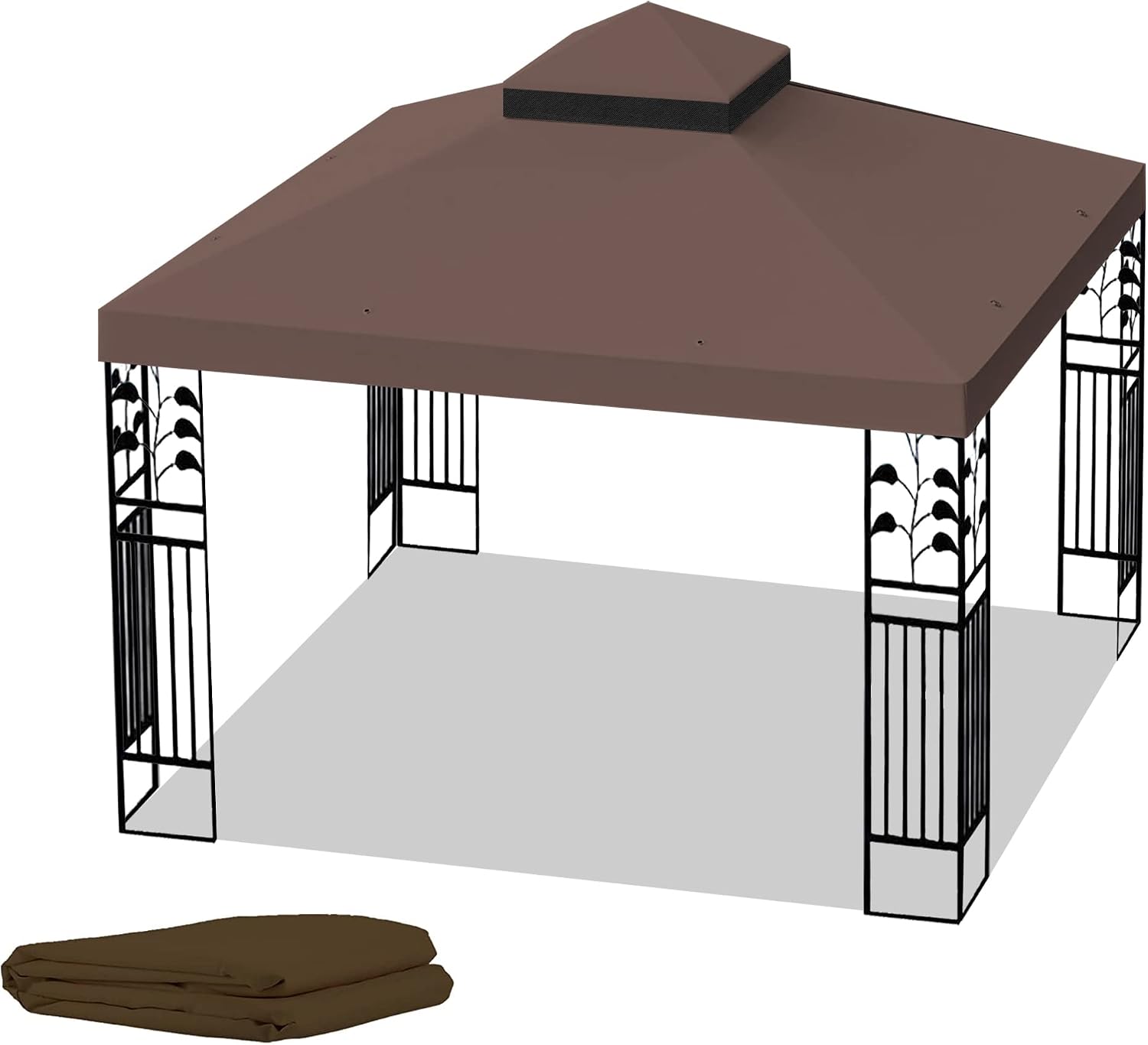10x10 Ft Gazebo Canopy Replacement Cover, Double Tiered Gazebo Replacement Top (Coffee)