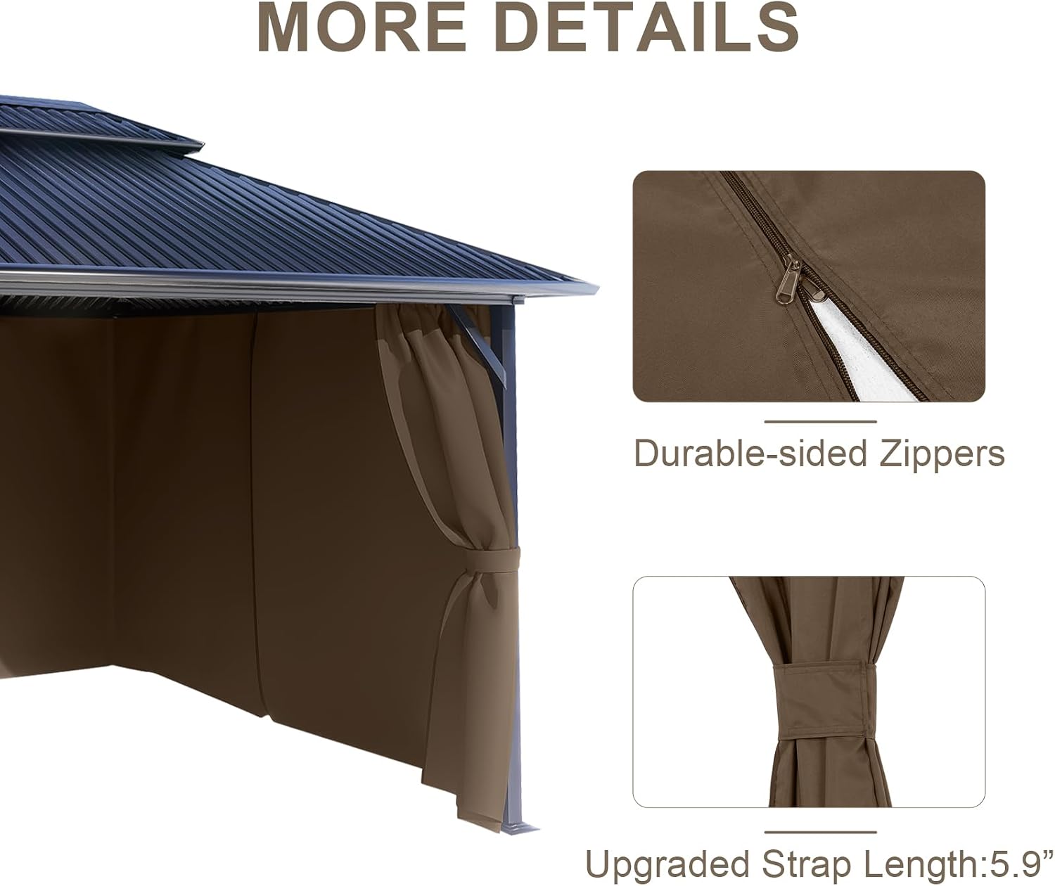 BPS 12' x 14' Gazebo Privacy Curtains with Double Zipper, 4-Panels Side Wall Universal Gazebo Side Panels Replacement for Patio, Outdoor Canopy, Garden and Backyard (Curtain Only)