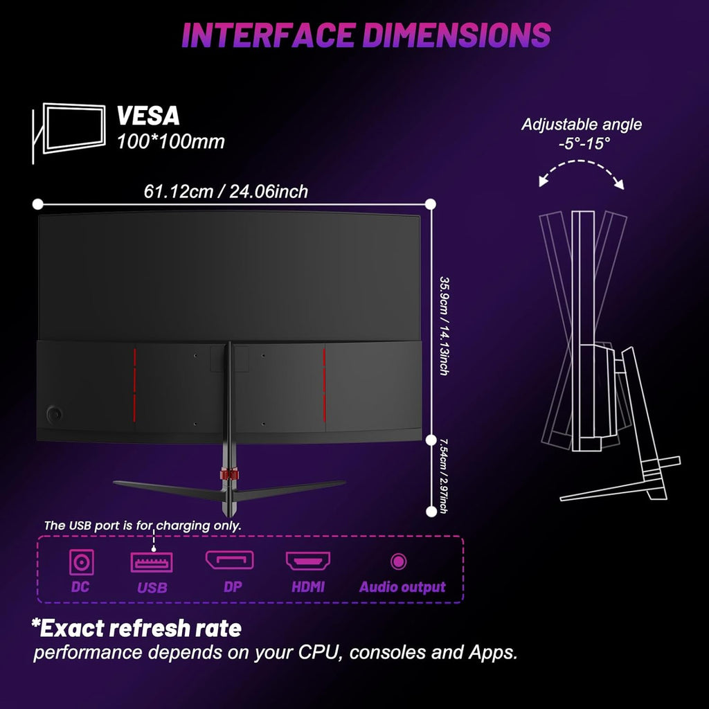 LXZ Curved Gaming Monitor 27 Inch PC Monitor 180hz, Full HD 1080P Frameless 1800R Gaming Display with FreeSync & Eye-Care Technology, DP, HDMI Port - Black