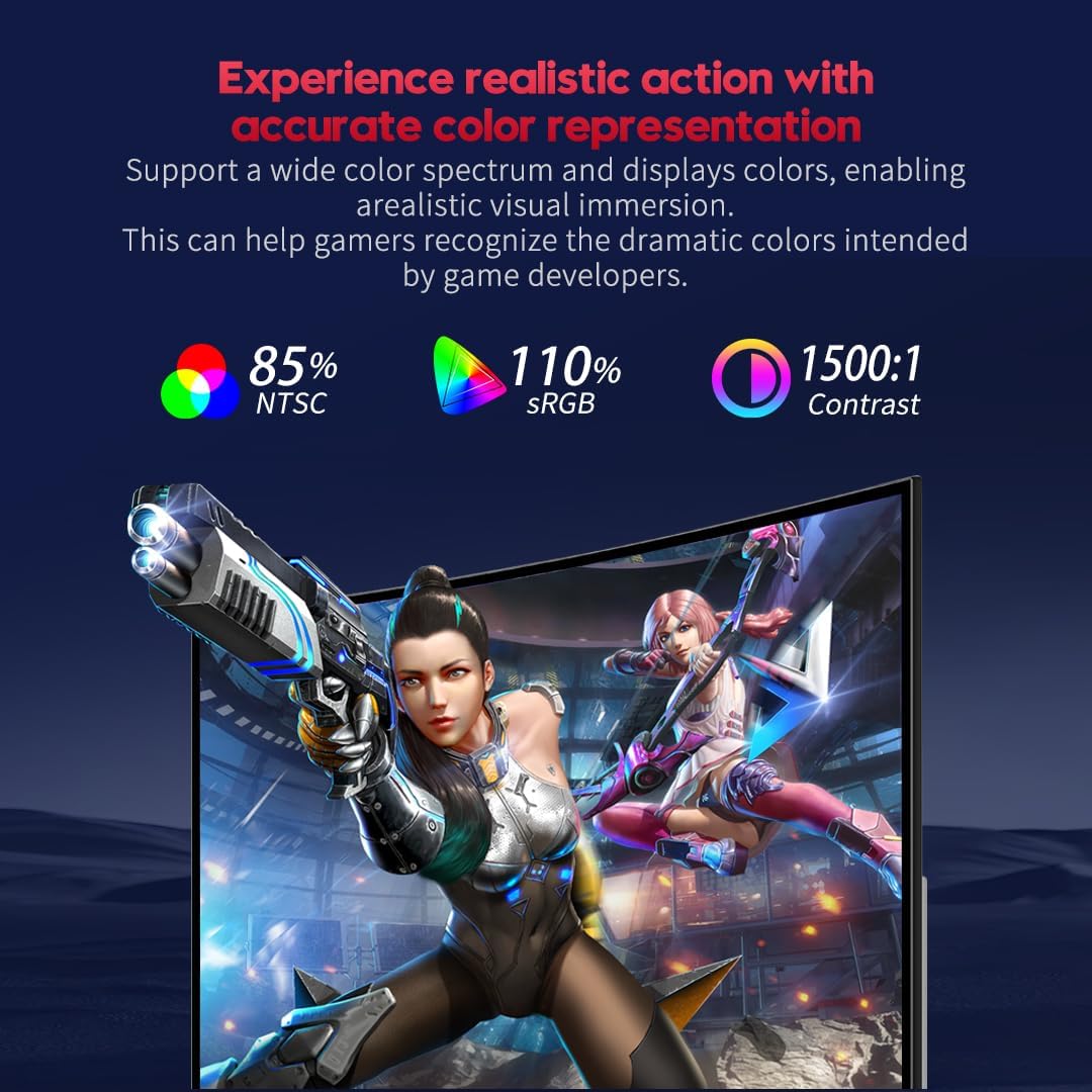 Viewedge Curved Gaming Monitor 27 inch 180Hz, FHD 1080P VA Screen 1800R Computer Monitor, 1ms with FreeSync, Low Motion Blur, DisplayPort, HDMI Monitor, Built-in Speakers