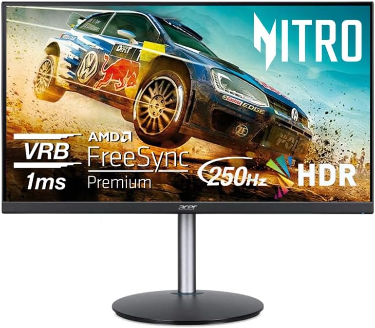 acer Nitro 24.5' Full HD 1920 x 1080 PC Gaming Monitor | AMD FreeSync Premium | Up to 250Hz Refresh | 1ms (VRB) | ZeroFrame | ErgoStand | 1 x Display Port 1.2 & 2 x HDMI 2.0 Ports
