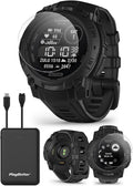 PlayBetter Garmin Instinct 3 Solar Tactical 45mm (Black) Rugged Outdoor GPS Smartwatch Bundle - Tactical Features, Built-in Flashlight, Long Battery Life Portable Charger & HD Screen Protectors