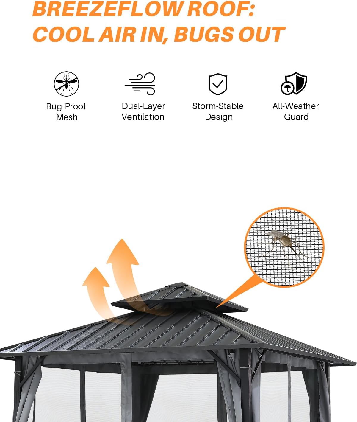 10' x 10' Hardtop Gazebo, Aluminum Frame Outdoor Patio Gazebos with Netting and Curtains, Outdoor Gazebo Canopy, Patio Pergola with Double Steel Roofs for Backyard, Patio, Deck, Slate Gray