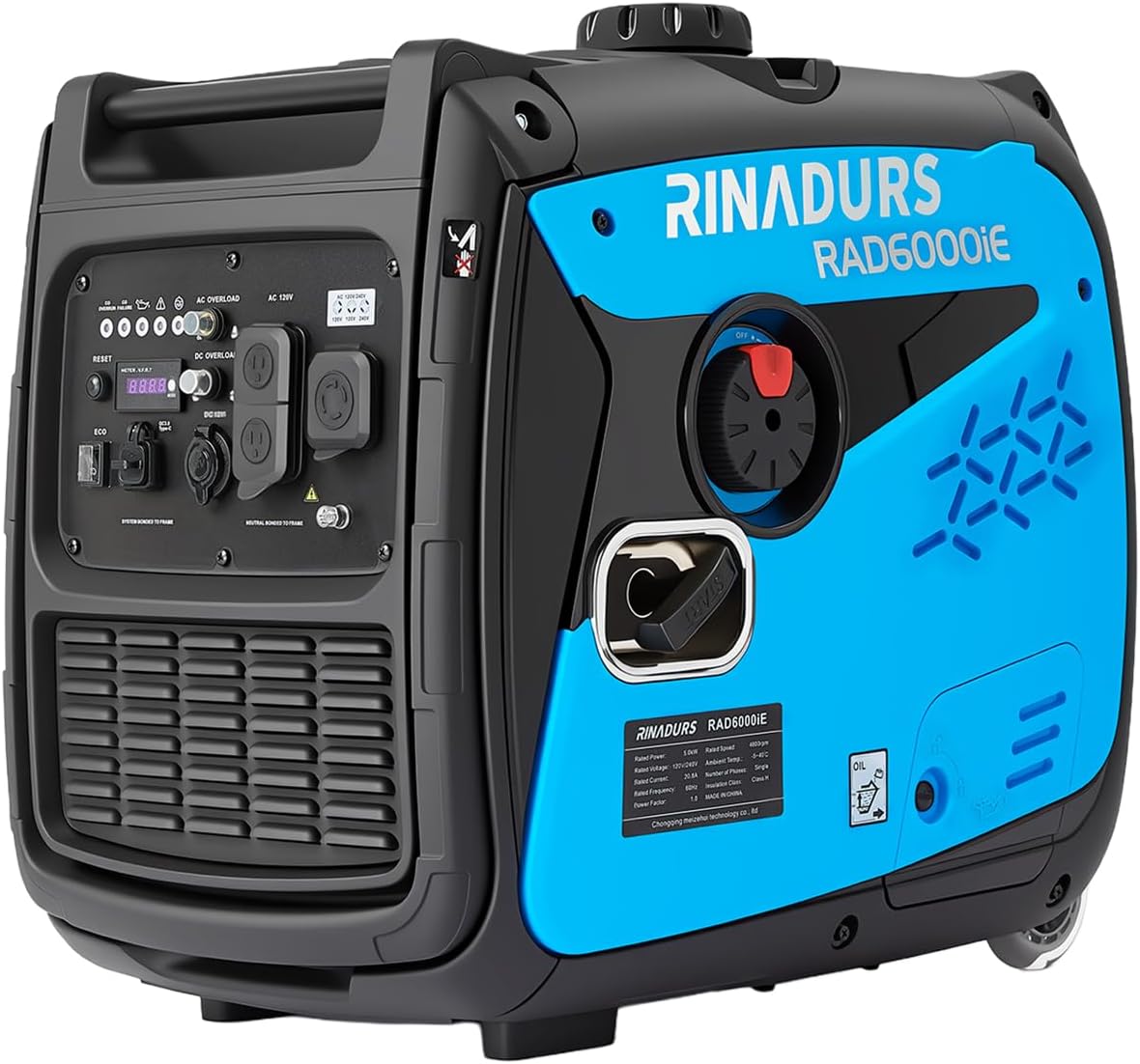 RAD 6000iE Portable Generator, 5500W Peak / 5000W Rated, 223cc Engine, ECO Mode, CO Detection, Ideal for RV and Home Backup Power