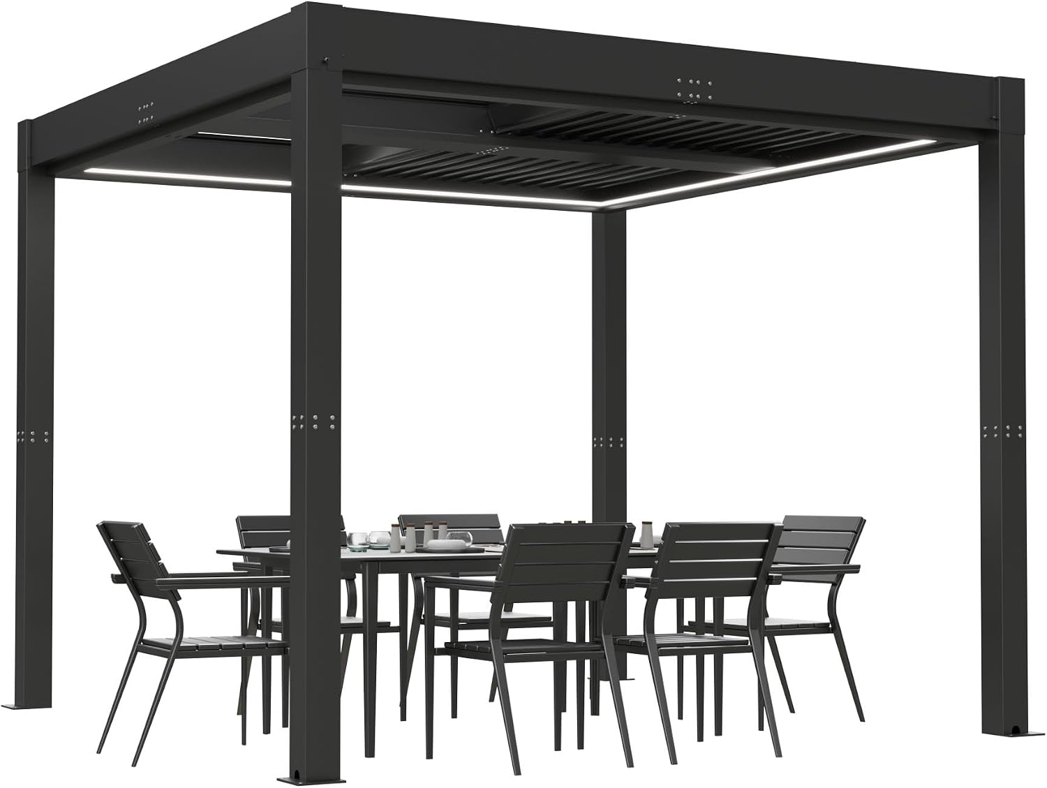 Patiowell 10x10 FT Louvered Pergola, Electric Outdoor Aluminum Pergola with LED Lights, Modern Hardtop Gazebo with Integrated Drainage & Adjustable Roof for Patio Backyard Deck, Gray
