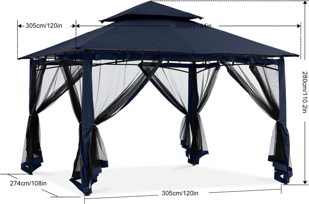 ABCCANOPY Gazebos for Patios 10x12 - Outdoor Steel Frame Gazebo with Mosquito Netting for Lawn Backyard Garden Deck (Navy Blue)