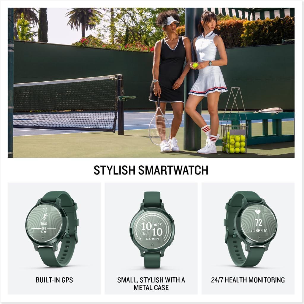 Garmin Lily 2 Active Small and Stylish Smartwatch Up to 9 Days Battery Life Built-in GPS Hidden Display Patterned Lens Purple Jasmin 010-02891-01 Fitness Smart Watch Bundle for Women
