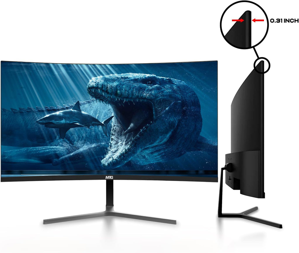 MTG 32' Curved Monitor Full HD 1080P Frameless Screen, HDMI DP USB Audio, Low Motion Blur, VESA Mount, RGB Keyboard Mouse Combo, Computer Monitor for Gaming, Home and Office