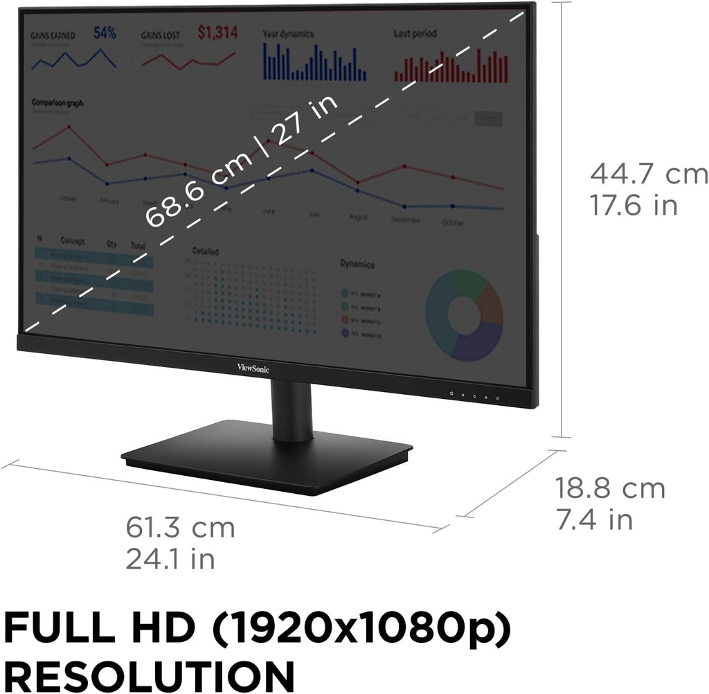 ViewSonic VS2747-H 27 Inch 1080p Monitor, IPS Display with 100Hz for Productive Home and Office Spaces, Eye Care Technology, Thin Bezels, HDMI, and VGA Inputs