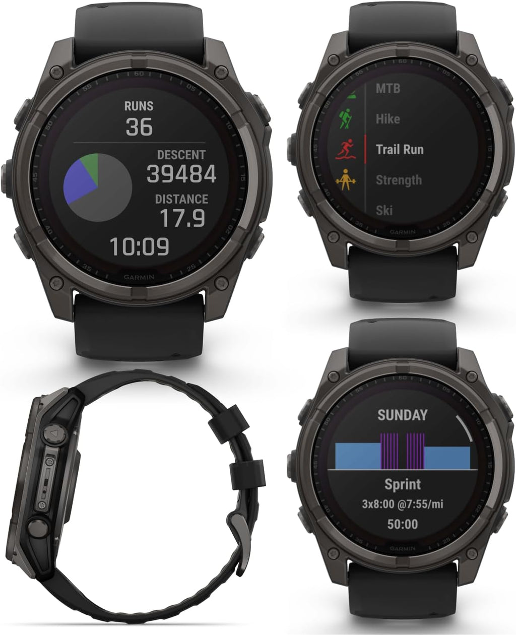 Garmin Fenix 8 – 51 mm, Solar, Sapphire, Carbon Gray DLC Titanium GPS Multisport Smartwatch with Black/Pebble Gray Silicone, Voice Control, Built-in LED Flashlight Power Bank Bundle