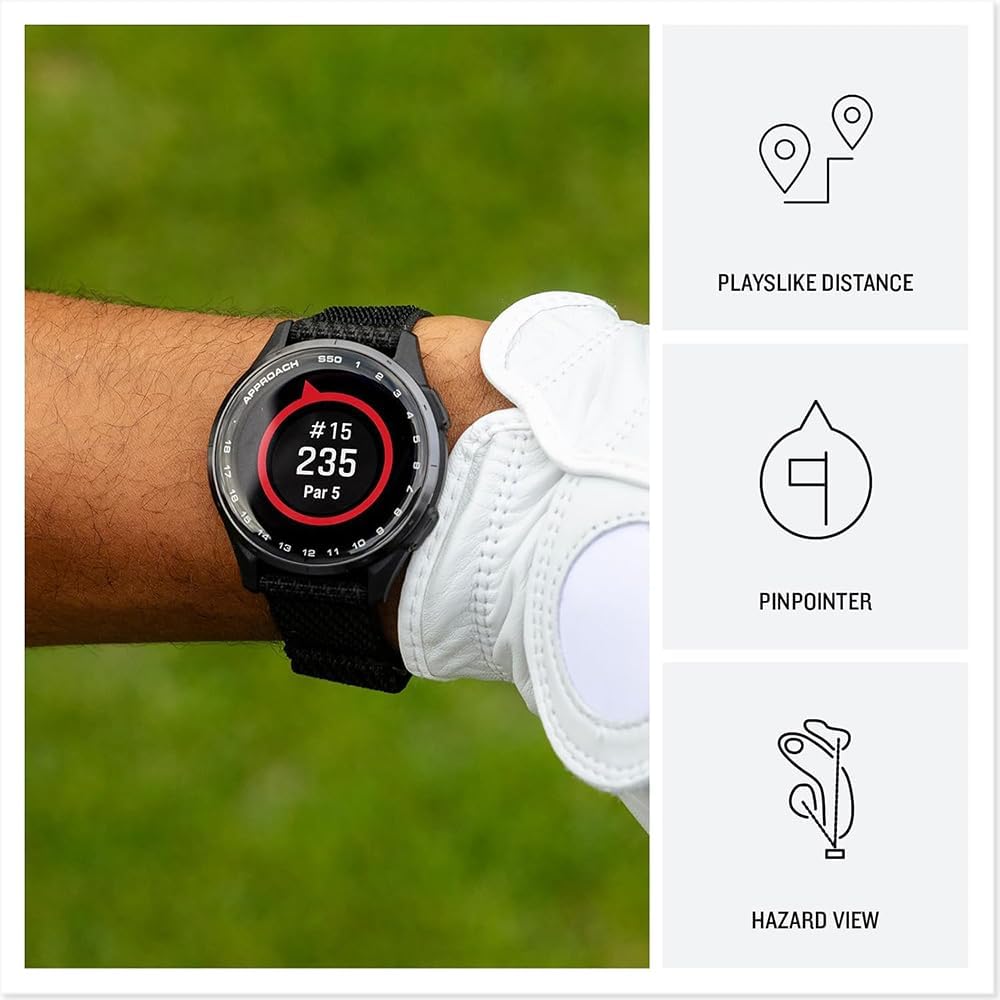 Garmin 010-03010-00 Approach S50, Advanced Golf GPS Smartwatch, AMOLED Display, On-Course Features Bundle with 3X Silicone Dust Cover, 2X 1.2 Screen Protector and 2 YR CPS Enhanced Protection Pack