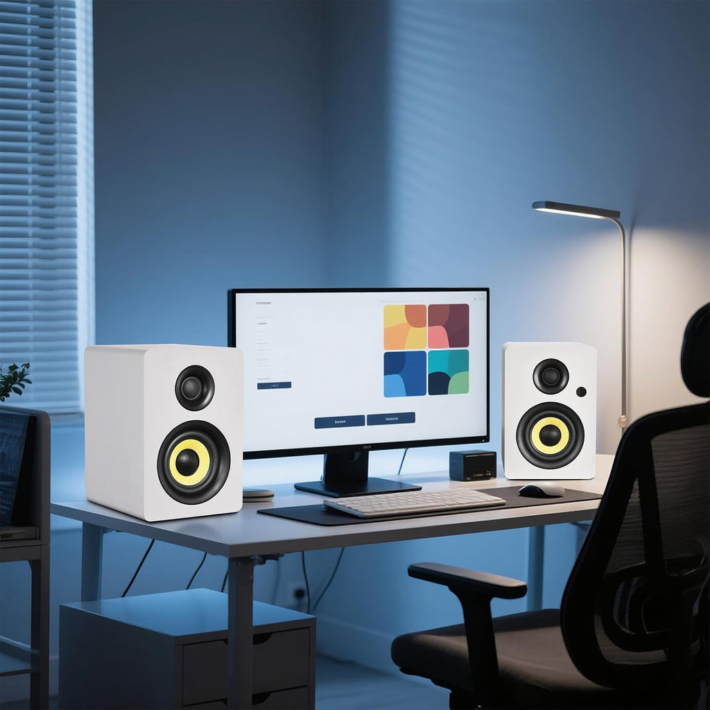 Sanyun SW206 80W Active Dual-Mode Bookshelf Speakers, 4' Studio Monitor & HiFi Mode, Upgraded 3D Sound Field, 6.35mm TRS Balanced, Bluetooth 5.4, Optical Coaxial Aux USB 24bit DAC, White
