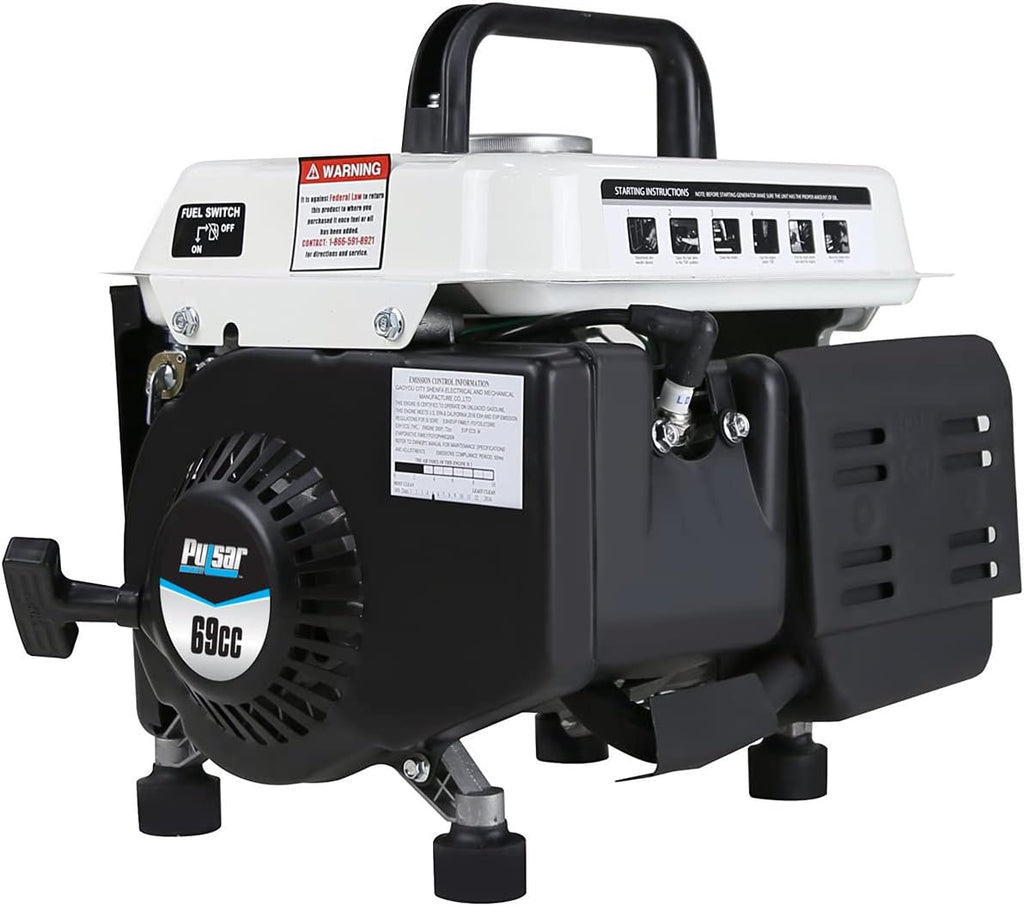 Pulsar 1,200W Carrying Handle, PG1202SA Gas-Powered Portable Generator, 1200W, Black/White