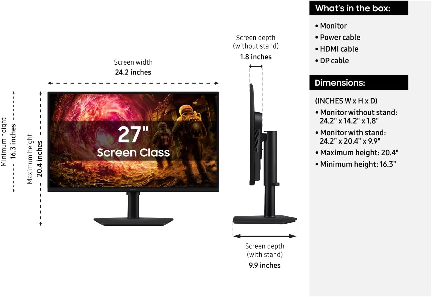 Samsung 27' Odyssey G5 G50F QHD Resolution Gaming Monitor, 180Hz Refresh Rate, Fast IPS Panel, HDR10, NVIDIA G-Sync Compatible, 1ms Response Time (GtG), AMD FreeSync™, Adjustable Stand, LS27FG502ENXZA