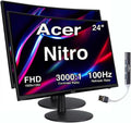 Acer Nitro 24' Curved Gaming Monitor, FreeSync 100 Hz FHD 1500R Curve ZeroFrame Design with 1ms Response Time, VESA Mount (100mm), VGA, HDMI & Dockztorm USB Hub, Black (2025 Latest Model) 2 Pack