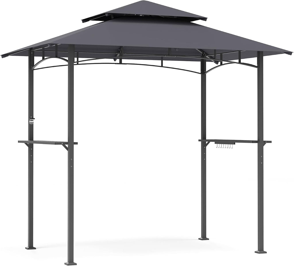 LAUSAINT HOME 8x5 FT Outdoor Grill Gazebo Canopy, BBQ Gazebo with 2-Tier Vented Top, 2 Durable Shelves & Metal Frame Grill Shelter - Perfect for Grilling and Picnics, Dark Gray