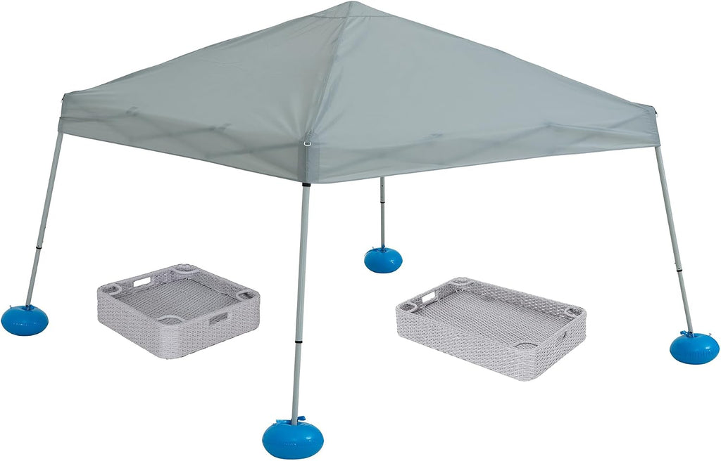SUNJOY Floating Pool Canopy with Add-on Wicker Floating Tray 24x24 in & 36x24 in,Grey