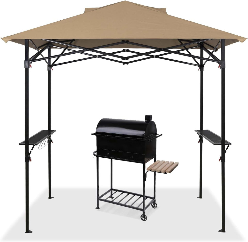 EAGLE PEAK 8x5 Pop up Grill Gazebo with Carry Bag, Instant Outdoor BBQ Canopy Tent with Air Vent for Barbeque, Picnic and Patio, Beige