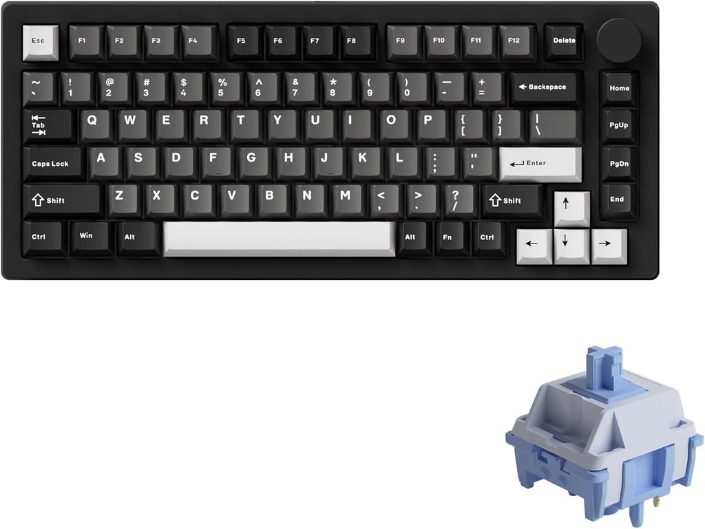 MONSGEEK M1 V5 Aluminum Mechanical Keyboard 75% Quick Release Gaming Keyboard Black & Silver with Knob 8000 mAh RGB Hot-swappable Pre-lubed Mirror Switch